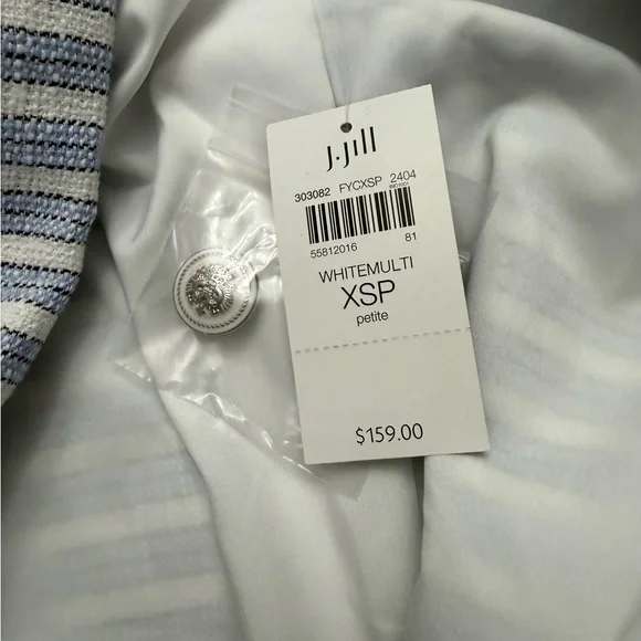 J. Jill Classic Blue and White Striped Double Breasted Blazer Size petite XS - Picture 14 of 14